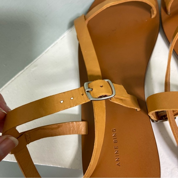 Anine Bing Rococo Flats Yellow Tan Leather Sandals Strappy Size 37 or 7 US - Picture 10 of 13